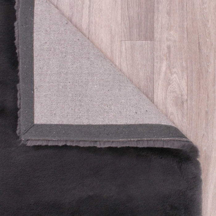 Luxe Faux Fur Plain Rug in Charcoal Grey