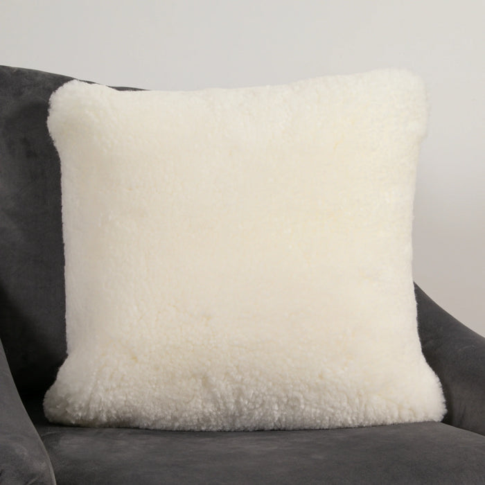 Ivory Short Pile Sheepskin Square Cushion - 45x45cm