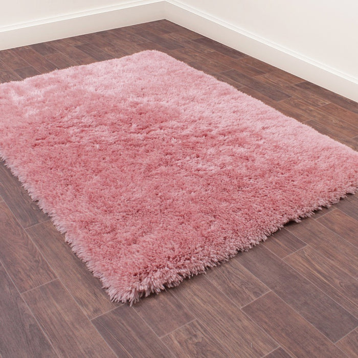 Urco Flossy Plain Shaggy Rugs in Blush Pink