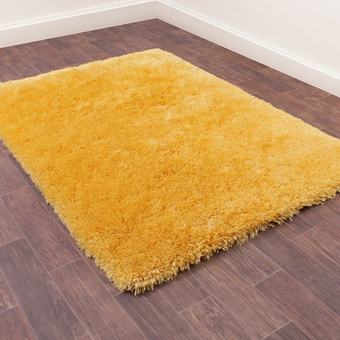 Urco Flossy Plain Shaggy Rugs in Gold Yellow