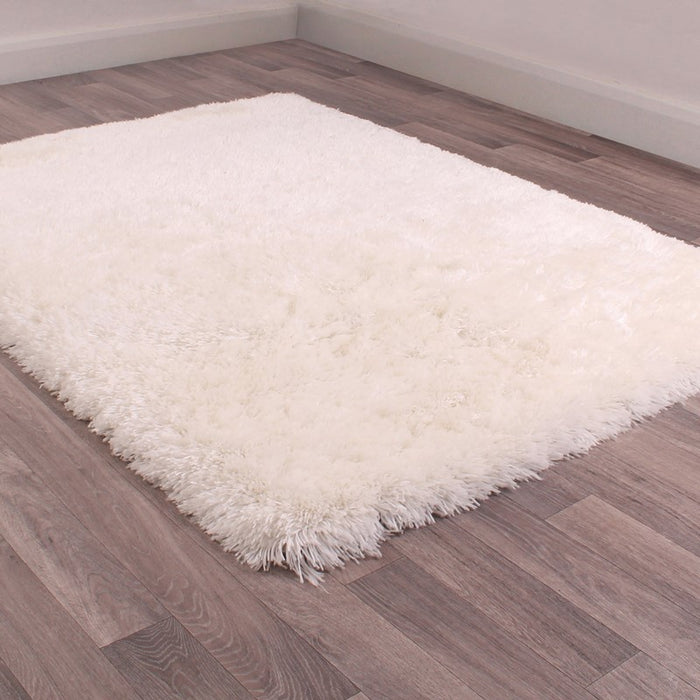 Urco Flossy Plain Shaggy Rugs in Ivory White