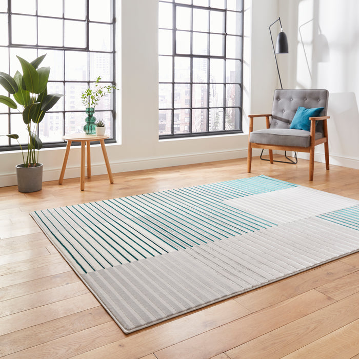 Apollo 2681 Grey/Green Modern Linear Rug