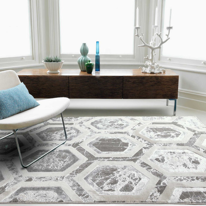 Aurora Crystal AU12 Geometric Rugs in Silver Beige