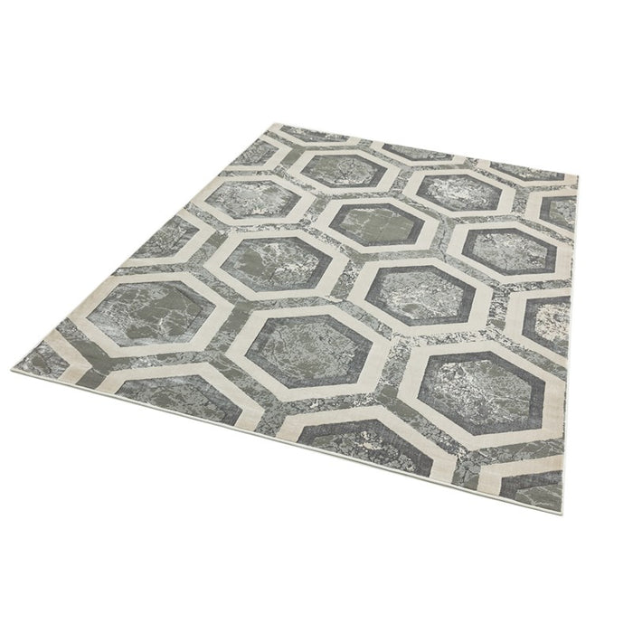 Aurora Crystal AU12 Geometric Rugs in Silver Beige