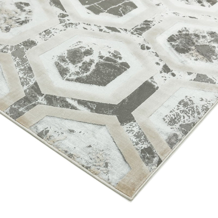 Aurora Crystal AU12 Geometric Rugs in Silver Beige