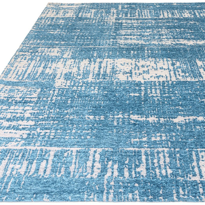 Beau Abstract Textured Flatweave Rug in Denim Blue