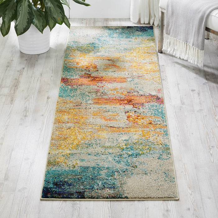 Celestial Modern Abstract Hallway Runner Rug CES02 in Seaglass by Nourison