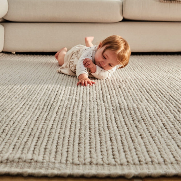 Cable Chunky Knitted Wool Rugs in Natural