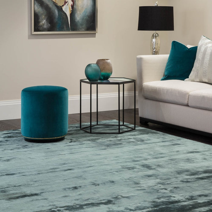 Katherine Carnaby Plain Chrome Designer Rug in Petrol