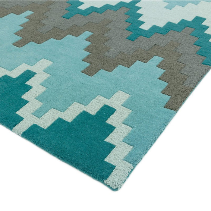 Matrix Cuzzo Geometric Wool Rugs in MAX21 Teal Blue