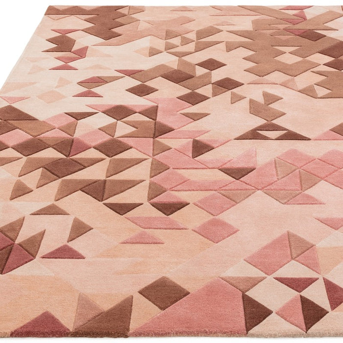 Enigma Modern Carved 3D Wool Rugs in Rose Pink Multi