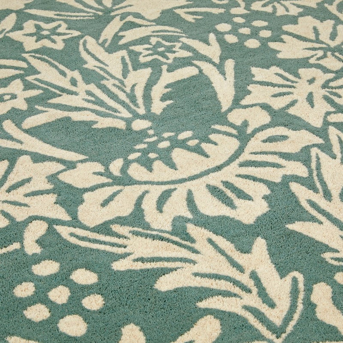 Heritage 1 Floral Wool Rugs in Soft Teal Blue