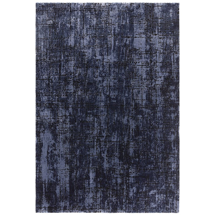 Kuza Abstract Modern Distressed Rug in Navy Blue