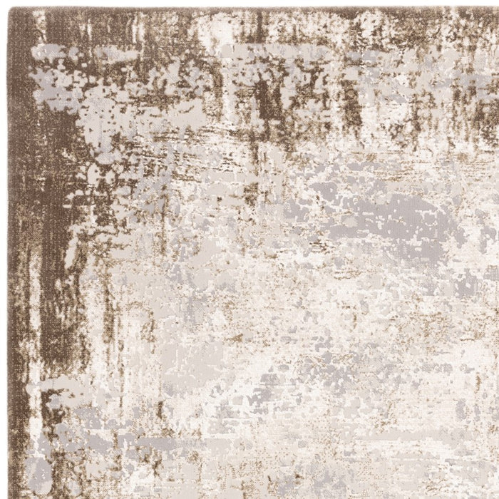 Kuza Border Modern Distressed Runner Rug in Beige