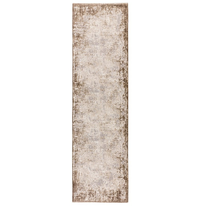 Kuza Border Modern Distressed Runner Rug in Beige