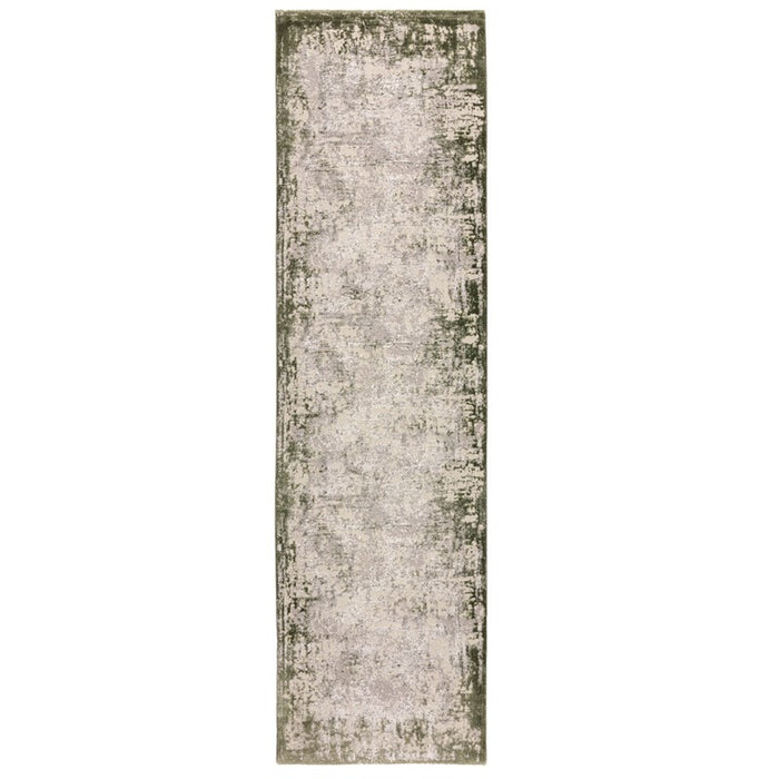 Kuza Border Modern Distressed Runner Rug in Green