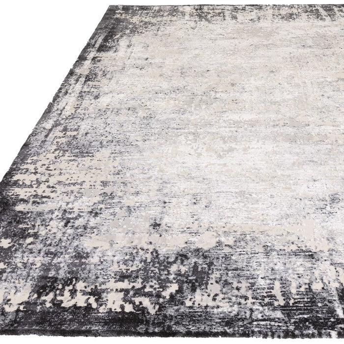 Kuza Border Modern Distressed Runner Rug in Grey