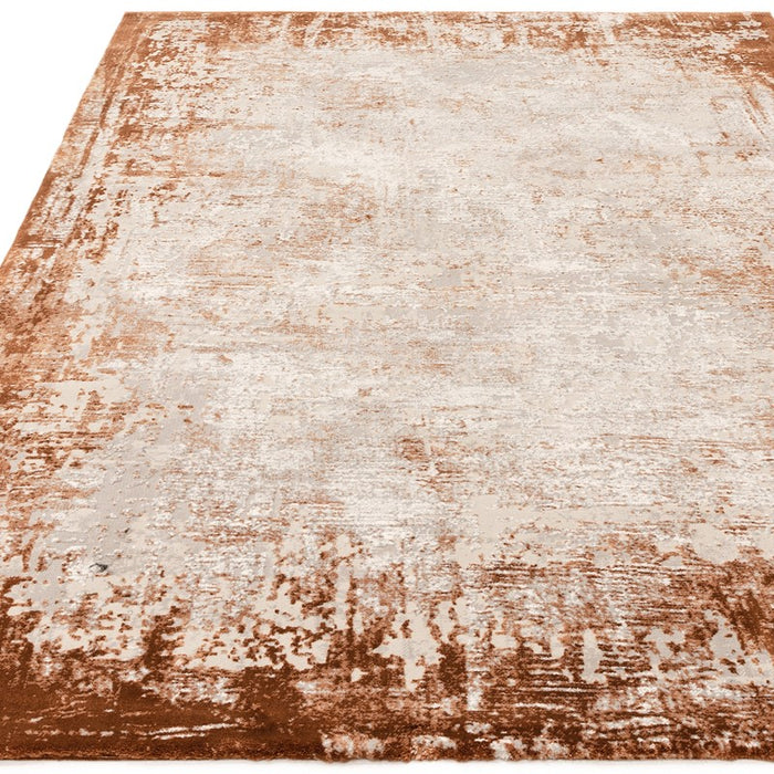 Kuza Border Modern Distressed Runner Rug in Terracotta