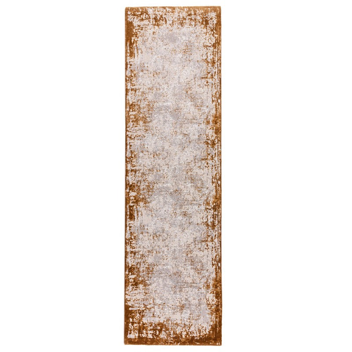 Kuza Border Modern Distressed Runner Rug in Terracotta