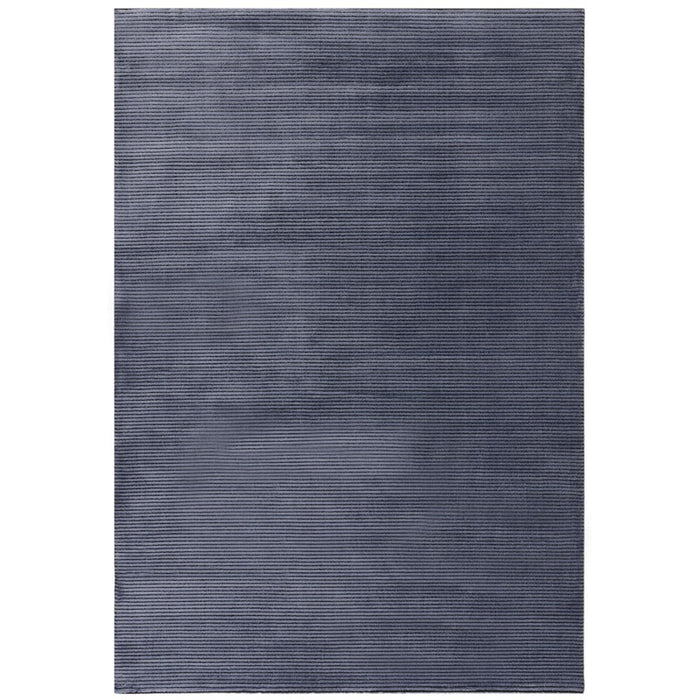 Kuza Plain Stripe Modern Rugs in Navy Blue