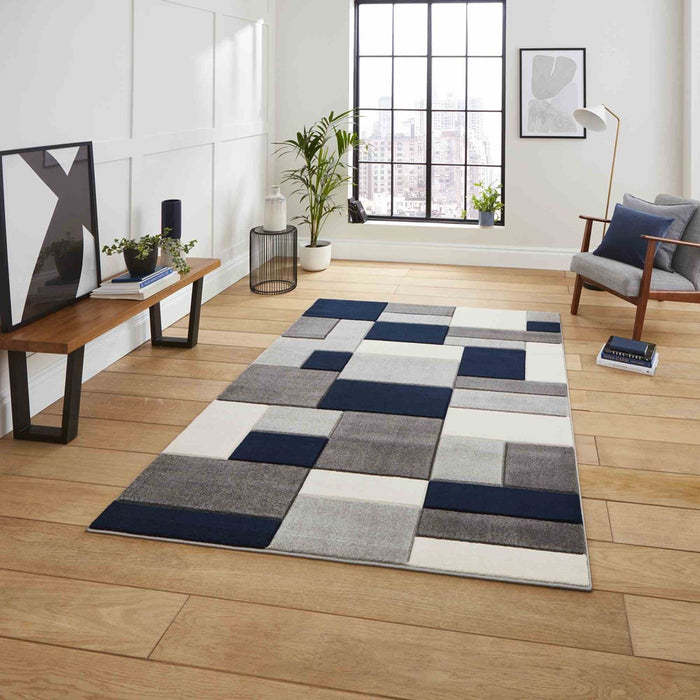 Matrix MT61 Grey/Navy Modern Geometric Rug