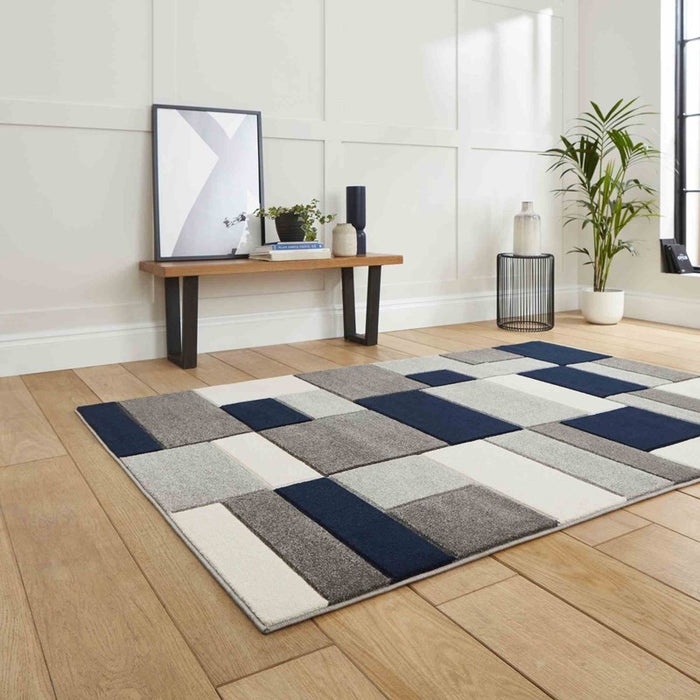 Matrix MT61 Grey/Navy Modern Geometric Rug