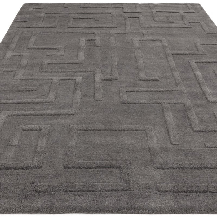 Maze Modern Classic Hand Tufted Wool Rugs in Charcoal Grey