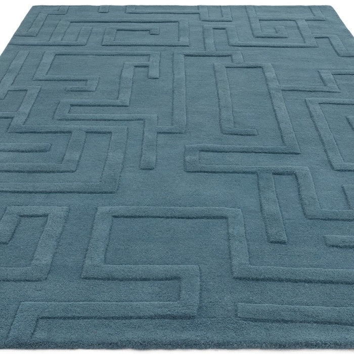 Maze Modern Classic Hand Tufted Wool Rugs in Teal Blue