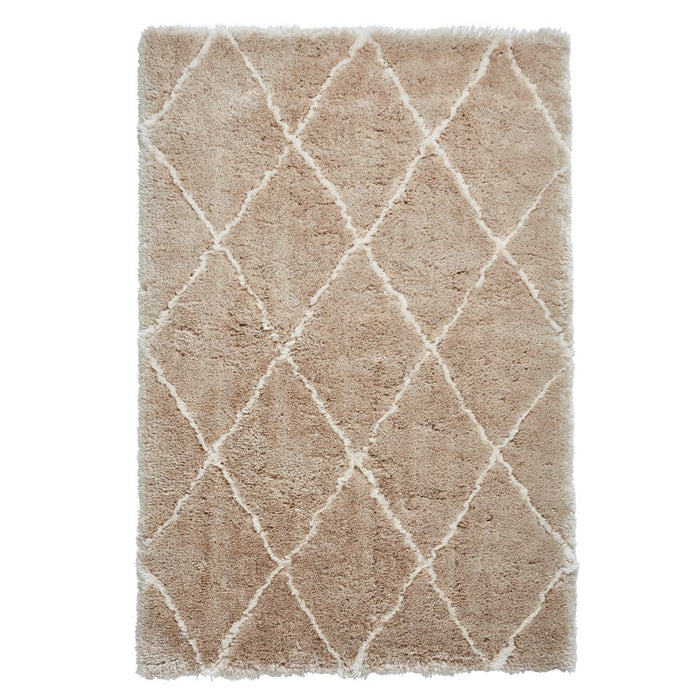 Morocco 2491 Boho Shaggy Rugs in Beige Cream