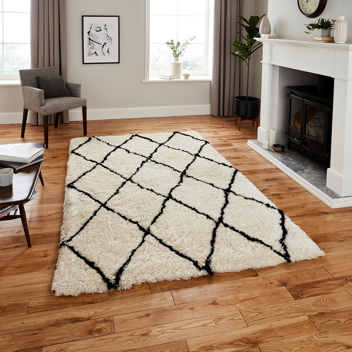 Morocco 2491 Boho Shaggy Rugs in Ivory Black