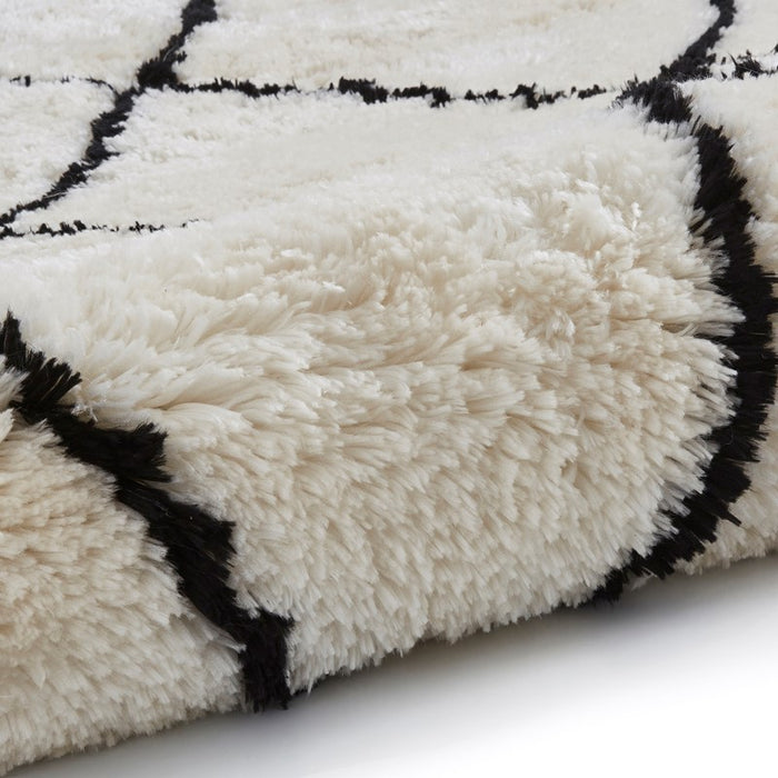 Morocco 2491 Boho Shaggy Rugs in Ivory Black