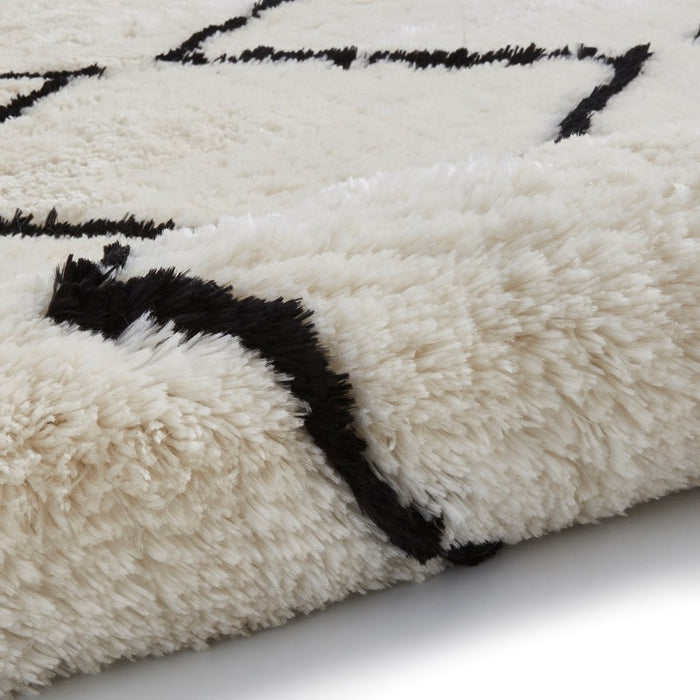 Morocco 3742 Boho Shaggy Rugs in Ivory Black