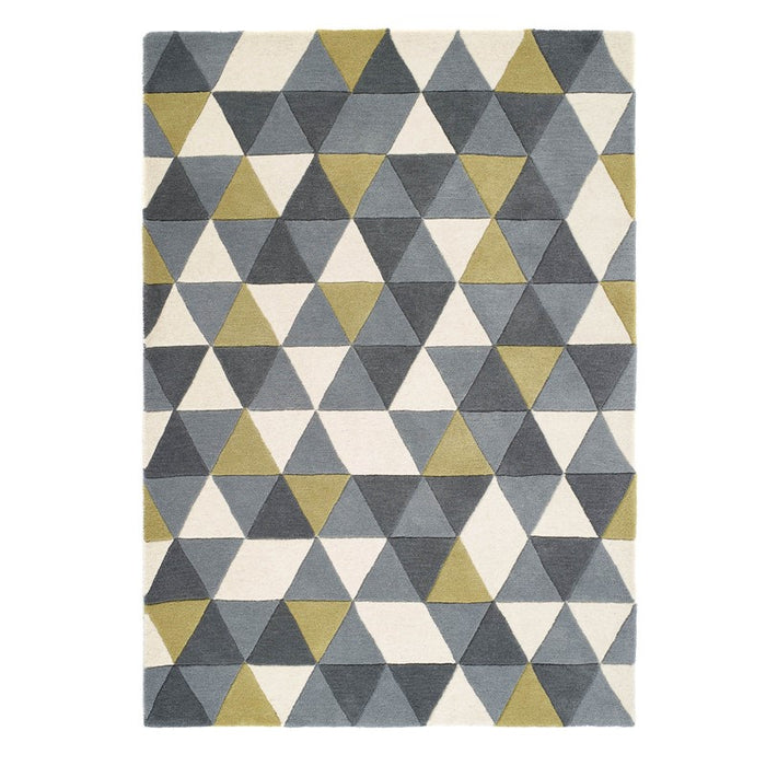 Honeycomb Geometric Triangle Wool Rugs in Ochre Yellow Multi