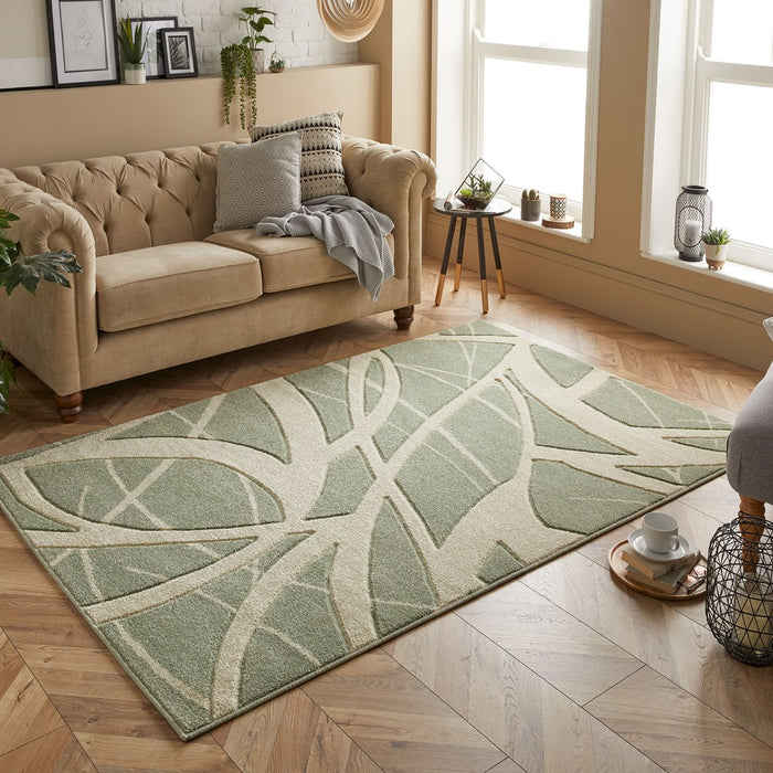 Portland 57 G Abstract Carved Rugs in Green Cream