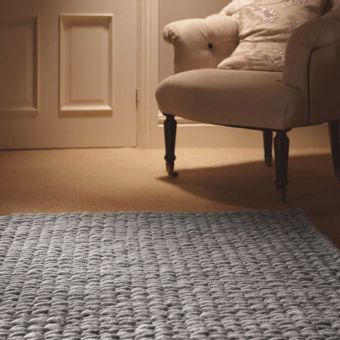 Fusion Plain Modern Chunky Knit Wool Rugs in Dove Grey