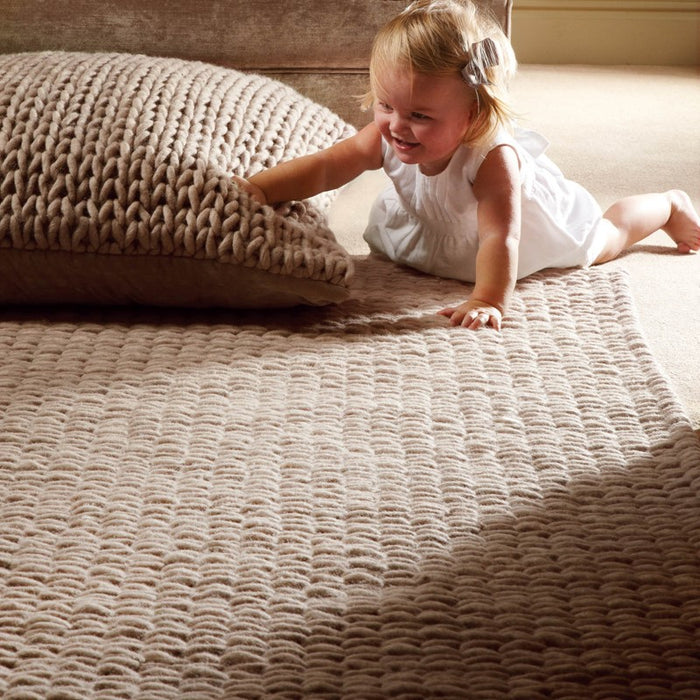 Fusion Plain Modern Wool Chunky Knit Rugs in Oyster