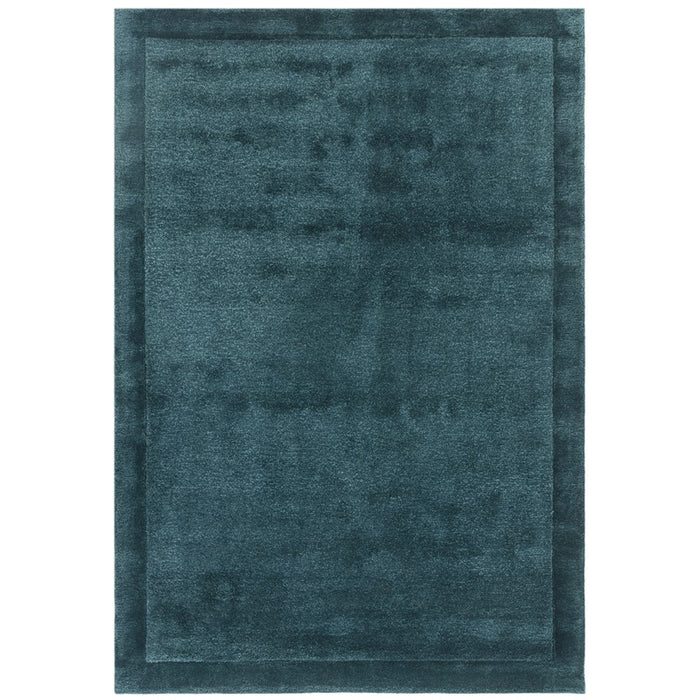 Rise Modern Plain Hand Carved Wool Rugs in Teal Blue