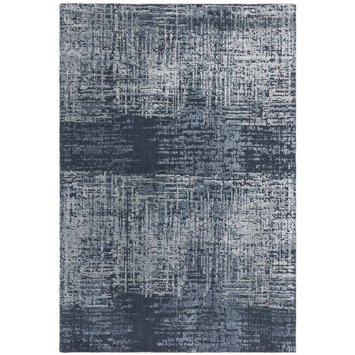 Torino Abstract Distressed Textured Wool Rugs in Petrol Blue