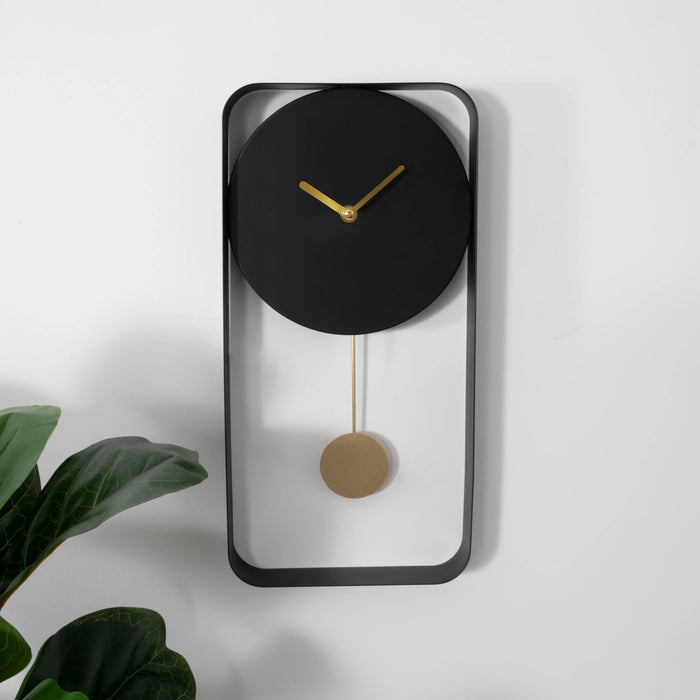 Black Metal Wall Clock with Golden Details